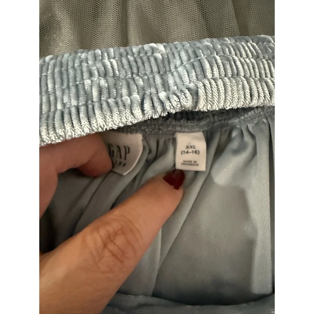 Gap Kids Girls XXL 14-16 Dusty Blue Crushed Velvet Tiered Ruffle Mini Skirt